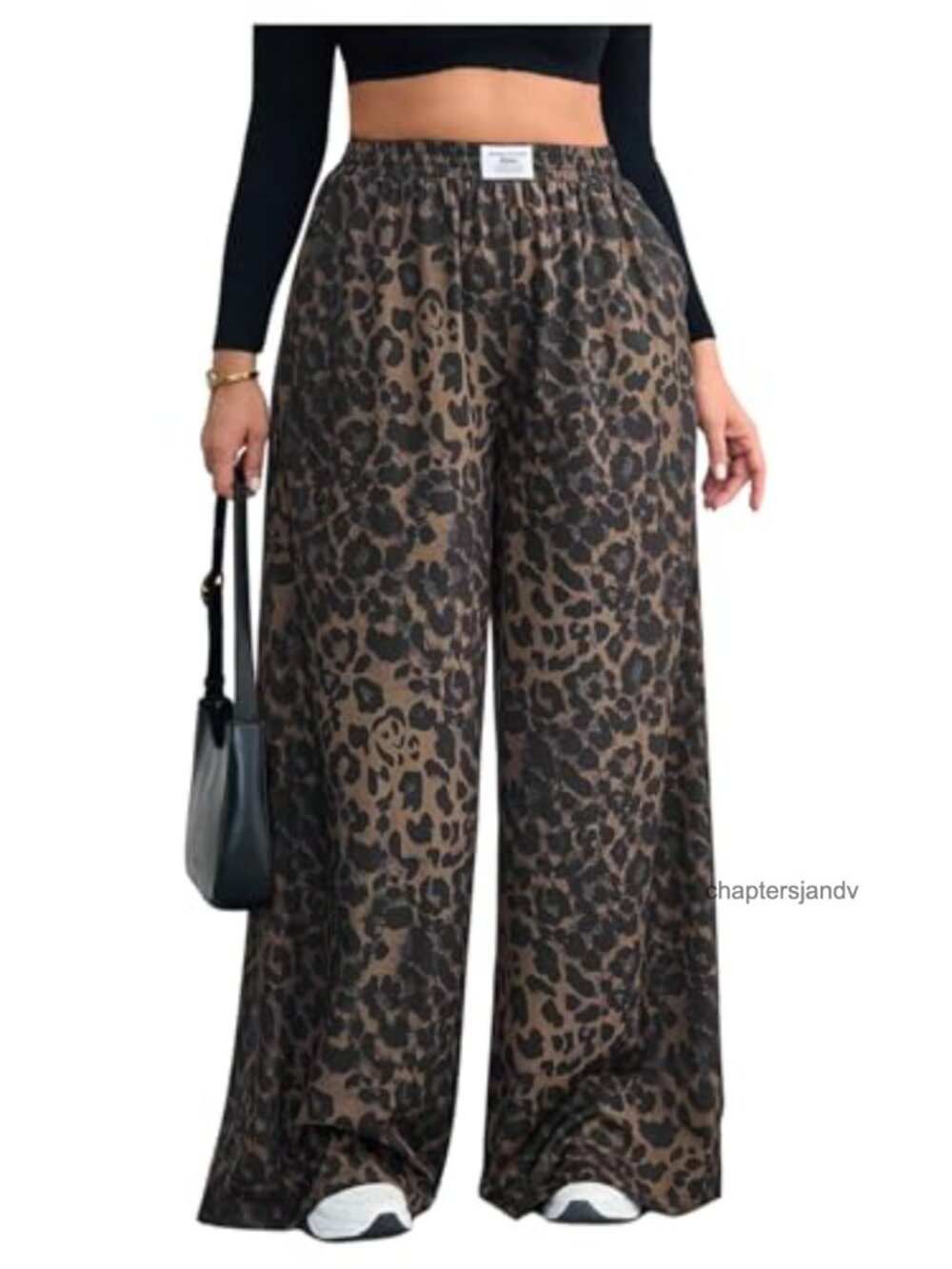 Plus Size Leopard Cheetah Print Baggy Wide Leg Pants High Waist Pockets